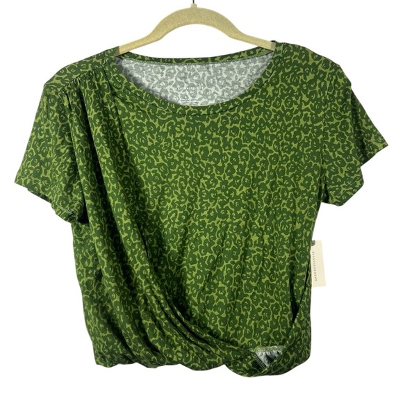 NWT Anthropologie By Anthropologie Draped Tee Green Motif Small - Picture 3 of 7